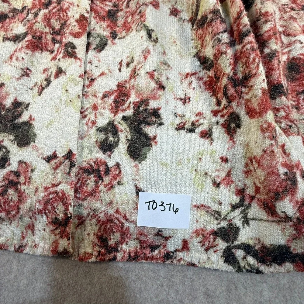 J. Jill Womens Floral Cardigan Sweater Red Cream Button Front‎ Knit Size L